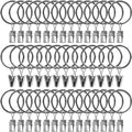 40 Pack Metal Curtain Rings with Clips, 1.26 in ID, Silver