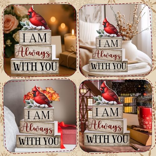 Yuntau 4 Pcs Cardinal Christmas Decor Wood Block Sign Tiered Tray Decor