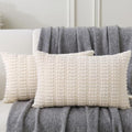 2 Pack Corduroy Decorative Throw Pillow with Inserts, 18x18 Inch Soft Boho Throw Pillow, Square Striped Throw Pillows for Couch, Bed, Sofa Decor (Beige, 12" x 20" (with Inserts))
