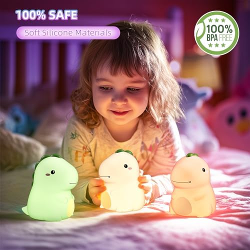 Dinosaur Night Light for Kids, 16-Color Silicone Dino Lamp Gift