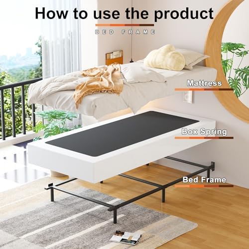 EMODA 9 Inch Twin Box Spring Heavy Duty Bed Base with Fabric Cover