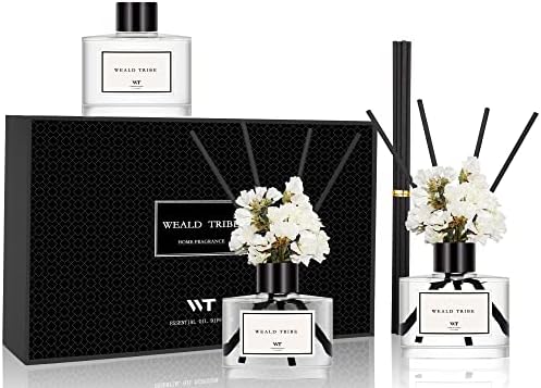 WEALD TRIBE Flower Reed Diffuser Set Of 3 For Bathroom Accessories Shelf Decor Air Fresheners, Stick Defusers | Cashmere & Vanilla, Hotel White Tea, Tahitian Crown Flower Scent(1.7oz/Pack) Office Gift