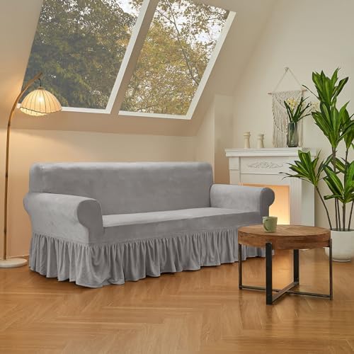 Light Grey Couch Covers for Sofa Cover Universal Slipcovers with Skirt