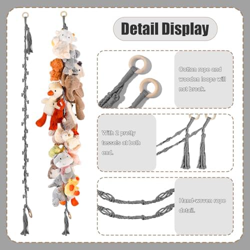 CERETIA 80" Stuffed Animal Organizer Chain, Wall Corner Storage, Grey,2pcs