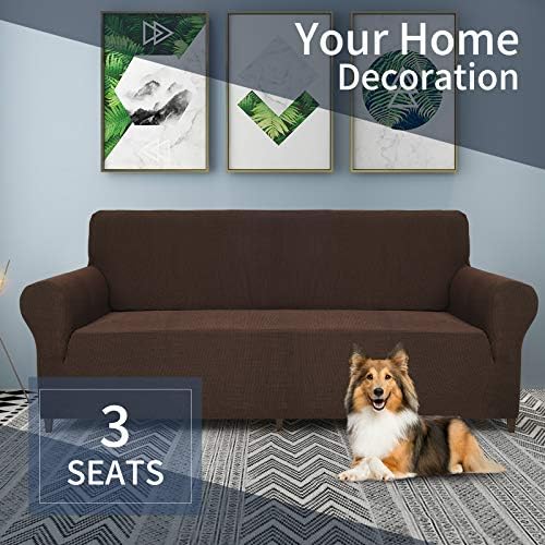JIVINER High Stretch Couch Covers for 3 Cushion Couch 1-Piece Jacquard Elastic Sofa Slipcovers Anti Slip Sofa Cover with Elastic Bottom Furniture Protector for Kids Pets (Sofa, Coffee)