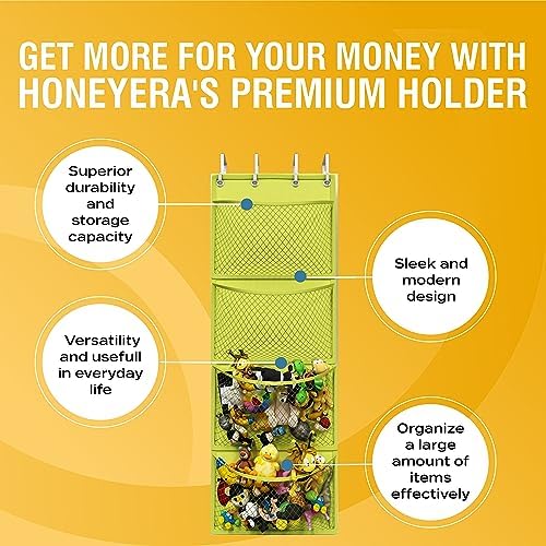 Honeyera Storage for Stuffed Animal - Over Door Organizer for Stuffies, Baby Accessories, and Toy Plush Storage/Easy Installation with Breathable Hanging Pockets (Yellow)