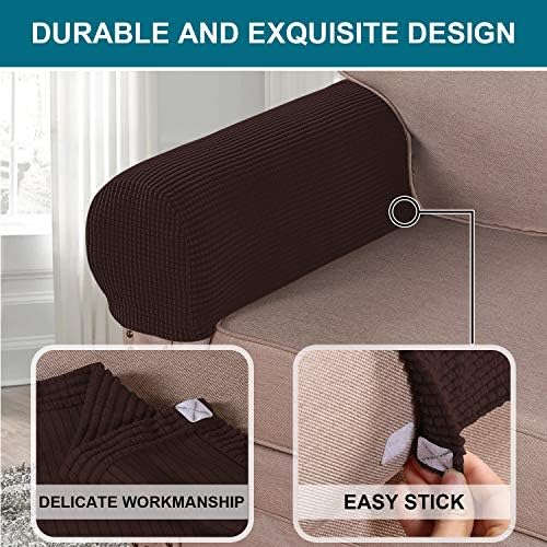Turquoize Stretch Armrest Covers for Chairs and Sofas Couch Arm Covers for Sofa Spandex Jacquard Armrest Cover Anti-Slip Furniture Protector Washable Armchair Slipcovers for Recliner Set of 4, Brown