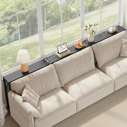 Gewudraw 102" Sofa Table Behind Couch & Socket-Narrow Console Table, Black