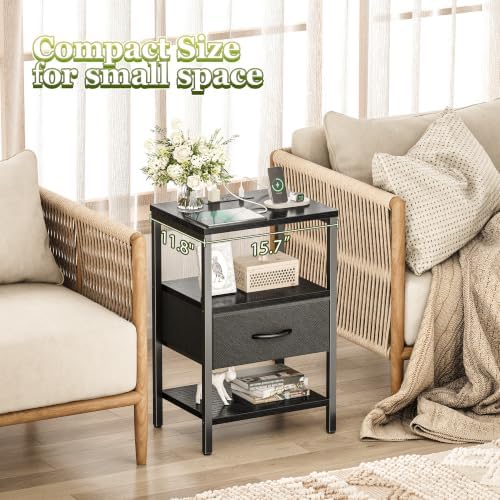SUPERJARE Nightstand Set of 2 with Charging Station, USB-C Port, End Tables
