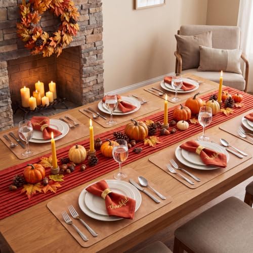 ADRIMER Fall Placemats Set of 8, Heat Resistant Faux Leather, Camel