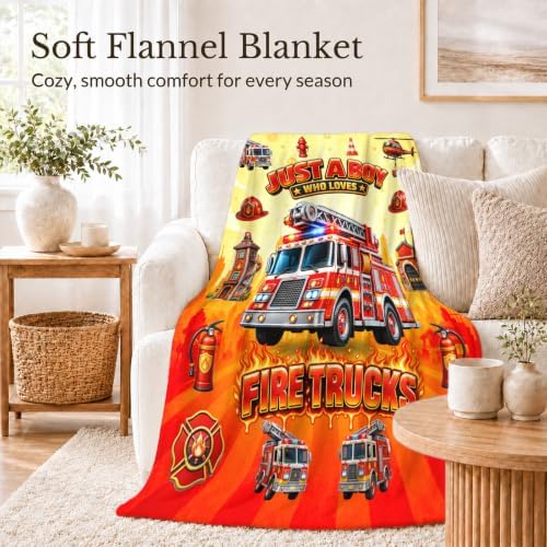 Fire Truck Blanket for Boys, Kids Throw Blanket Gifts for Couch