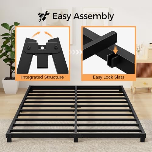 King Size 4 Inch Metal Bed Frames Low Profile Heavy Duty Platform Bed