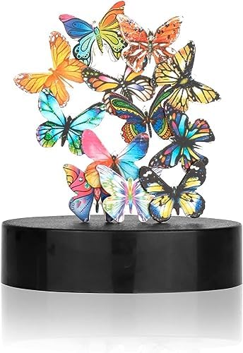 Desk Toys for Office for Adults Desktop Magnetic Butterflies Sculpture Desk Decorations for Women Office (Circular Base)
