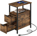 VASAGLE Side End Table with Charging Station, Slim Nightstand with Storage