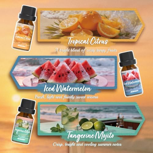ARVIDSSON Hawaii Fragrance Oil Set, Summer Essential Oils for Diffuser, Tropical Scent Oils - Sunset Breeze, Coconut Coast, Gild Pineapple, Tropical Citrus, Iced Watermelon, Tanderine Mojito