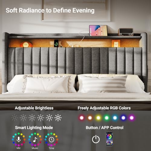S.E.C.D Upholstered King Size Headboard Only with 2-Tier Storage, Dark Gray
