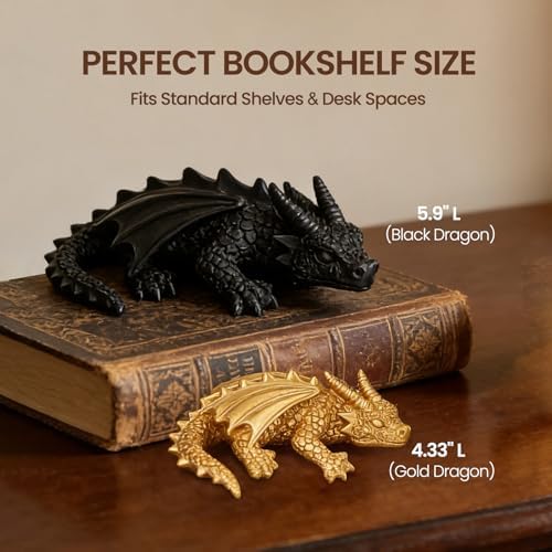 Dragon Bookshelf Decor Set, Resin Fantasy Dragon Statues for Library Home