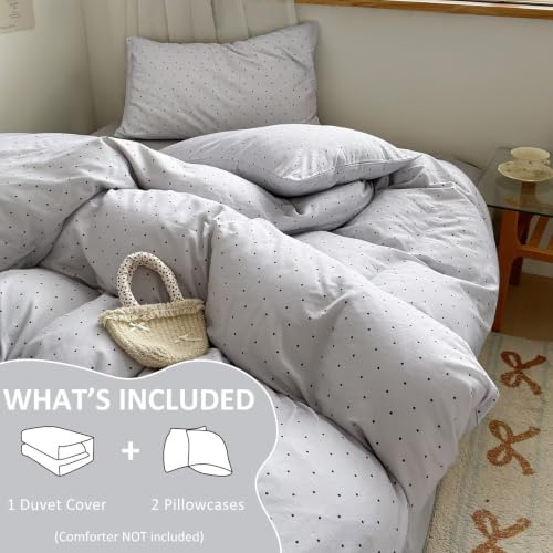 Double Muslin Duvet Cover Queen Size 3 Pcs,Polka Dot Bedding 90"×90"