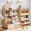 Kids Bookshelf and Toy Storage with 7 Removable Bins, 51 inch, Burlywood