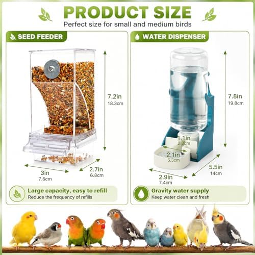 Rypet No-Mess Bird Feeder and Water Dispenser Set for Small Birds
