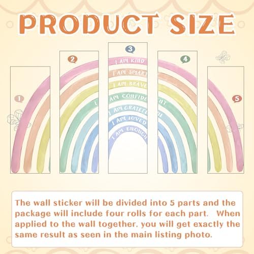 Tinideya Large Watercolor Rainbow Wall Stickers Decal, 77" x 47'', Pastel