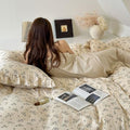 Vintage Floral Duvet Cover Queen with Ruffles, Hyacinth, No Pillow