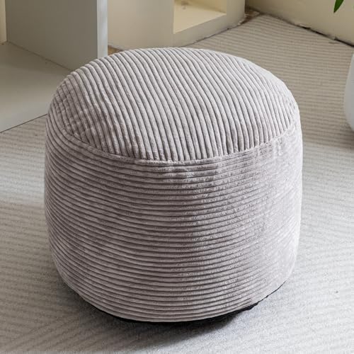 HIGOGOGO Round Stuffed Pouf Ottoman, Corduroy Poufs with Foam Chunk Filling, Furry and Fluffy Pouf Foot Stool Storage Ottoman, 20 X 15 Floor Poufs Foot Rest for Living Room, Grey
