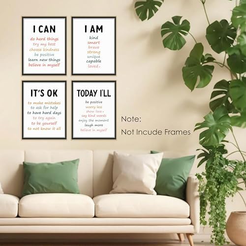 BESERH Positive Affirmation Wall Decor, Inspirational Motivational Quote Wall Art Prints Posters for Classroom Kids Room Nursery Playroom, 12x16 Inches Set of 4 Unframed