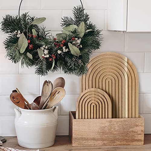Chunful 2pcs Arch Cutting Board Boho Shelf Decor, Wood Color, Acacia