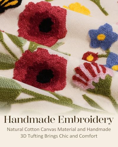 Embroidered Throw Pillow Cover 18x18 Inch, Retro Flower