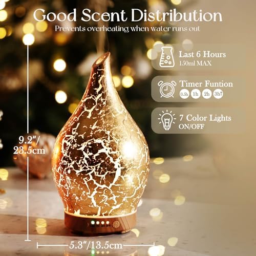 Porseme Essential Oil Diffuser 150ml Handmade Glass Diffuser 6H Runtime