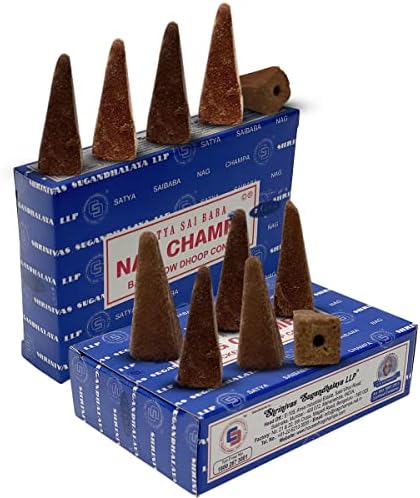 Nag Champa Backflow Incense Cones for Waterfall Aromatic Smoke Fountain Haze Falls and Mat Bundle - Pack of 12