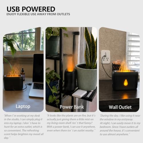 Flame Diffuser for Essential Oils, 200ml Ultrasonic Aroma Diffusers with Cool Mist, Aromatherapy Diffuser with Auto-Off Protection, Small Humidifier for Home,Office,Bedroom,Gift (7 Colors Black)