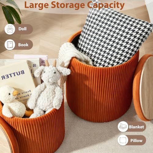 Royal Windsor Round Ottoman with Storage Set of 2, Storage Vanity Stool
