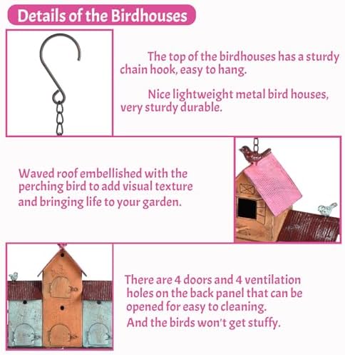 Large Bird Houses for Outside Hanging, Metal Bird Houses for Outside with 5 Compartments for Birds to Nest in, Durable Colorful Bird House 10 Hole Birdhouses for Outdoors Hanging