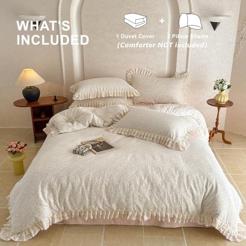 Floral Duvet Cover Set Muslin Cotton Twin(68"x86"),Pink Flower