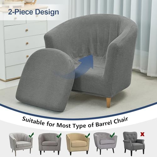 NILUOH Club Chair Slipcover 2-Piece Stretch Barrel Chair Covers Jacquard Tub Chair Slipcovers Soft Armchair Sofa Covers for Living Room