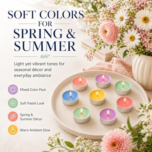 MAQIHAN 25pcs Tea Light Candles Bulk - Mixed Color Soy Votive Mini Candles