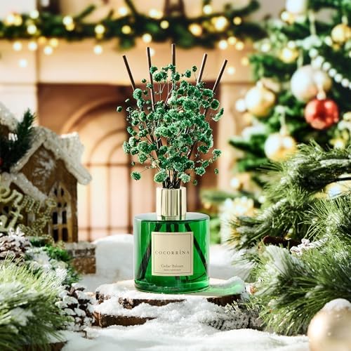COCORRÍNA Reed Diffuser - Cedar Balsam 6.7 fl oz Diffuser with Sticks Bathroom Shelf Decor Christmas Reed Diffuser