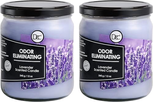Lavender 2 Pack Odor Eliminating Highly Fragranced Candle - Eliminates 95% of Pet, Smoke, Food, and Other Smells Quickly - Up to 80 Hour Burn time - 12 Ounce Premium Soy Blend