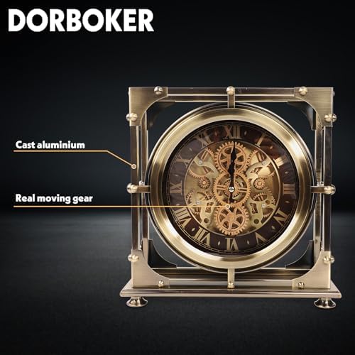 Moving Gears Desk Clock, Mantle Clock, Industrial Steampunk Art Decorative Clocks for Living Room Farmhouse Offcie, Christams Gifts Ideas for Father Boss Senior Friend (12inch Bronze Roman)