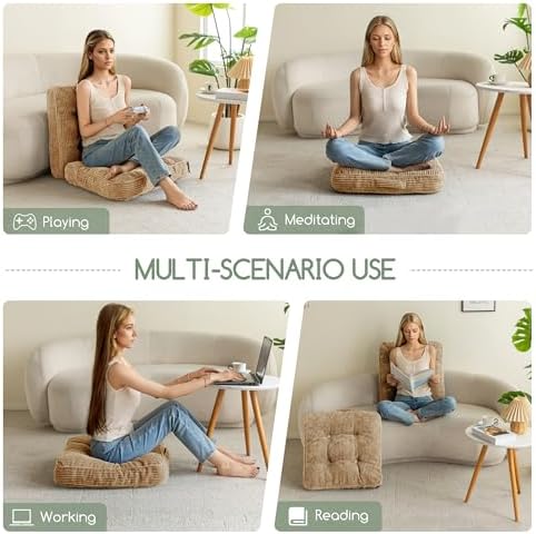 HIGOGOGO Floor Pillow Cushion for Adults, Meditation Cushion Pillow, Large Square Floor Sitting, Tufted Corduroy Cover, for Tatami Living Room or Yoga, 22x22 Inch, Coffee