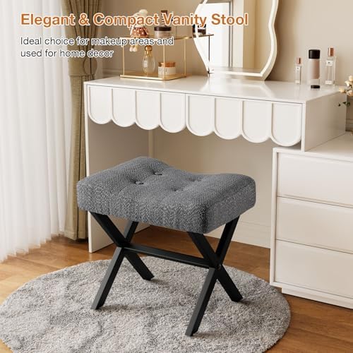 Memobarco 18-Inch Large Vanity Stool Chair, Gray Makeup Stool