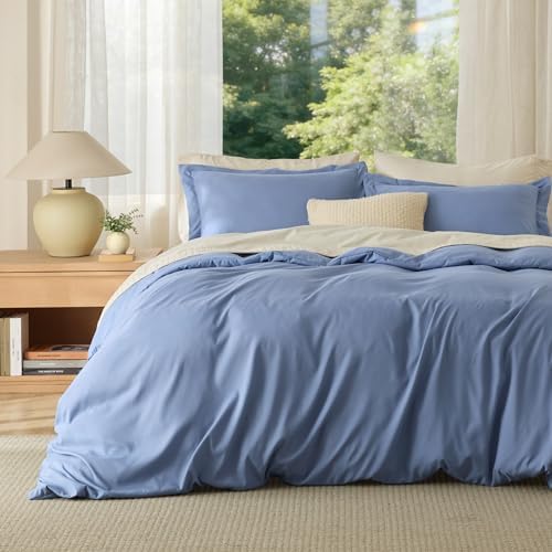 Bedsure Duvet Cover Queen Size, 3Pcs Double Brushed Bedding Set, Slate Blue