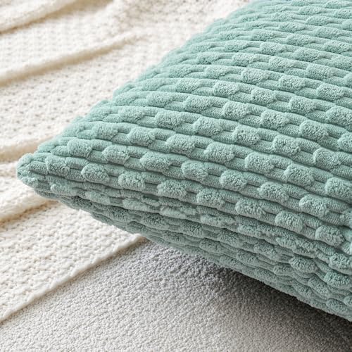 MIULEE Decorative Throw Pillow Covers 18x18 Turquoise Textured Corduroy