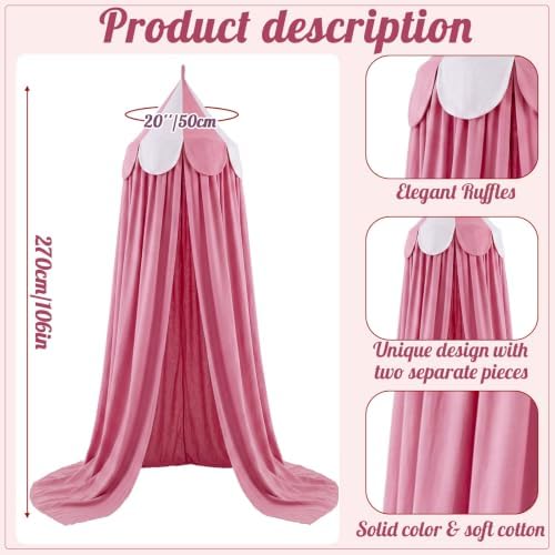 Bed Canopy with Scalloped Edge, 2 Panel Striped, Dusty Pink