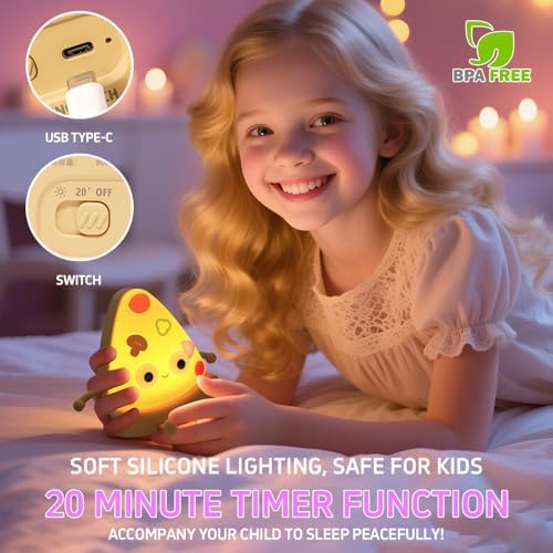Pizza Night Light for Kids, Cute Silicone Pizze Night Lights, Baby Night Light for Breastfeeding, Squishy Rechargeable Night Lamp with 2 Dimmable, Wireless Touch Lamp for Nursery Decor for Girls Boys