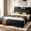 FreeHouse Queen Bed Frame with Storage Headboard and Drawers, PU Leather