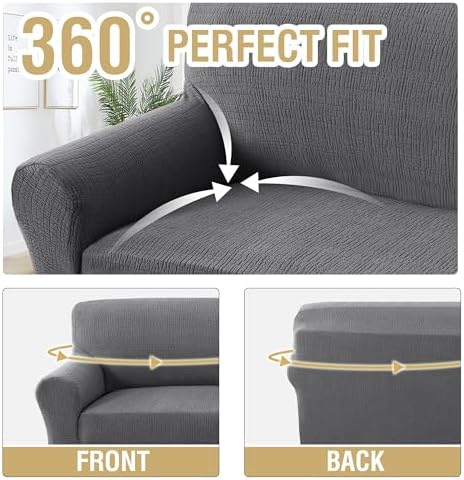 H.VERSAILTEX Jacquard Sofa Slipcover with Waterproof Seat Furniture Protector 1 Piece Stretch Sofa Covers with Elastic Bottom for Kids, Pets, Dog(Sofa XL, Grey)