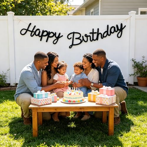 Black Happy Birthday Sign Knitted Wire Words Birthday Wall Hanging Decor